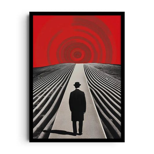 Framed minimalist poster of bold contrasting lines cutting through deep shadow in a dramatic style
