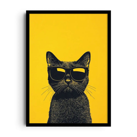 Framed typography poster of a confident cartoon cat with the words Catitude On