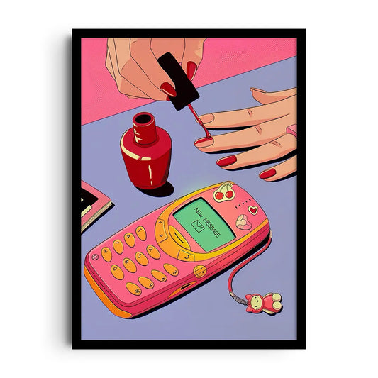 Framed playful poster with Cute But Busy lettering and cheerful little illustrations