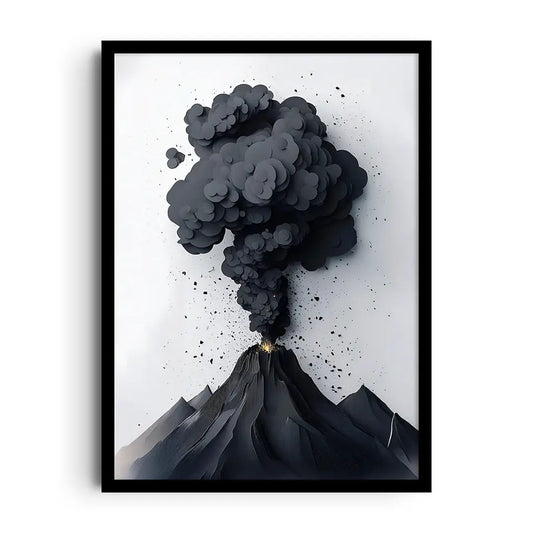 Framed abstract poster of explosive layered brushstrokes in saturated colours with metallic accents
