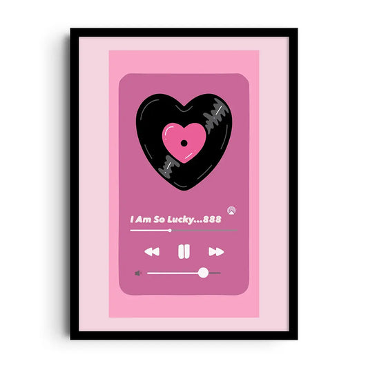 Framed minimal poster with a stylized heartbeat line and the number 888 in soft girly colors