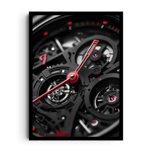 Framed poster of clockwork gears and clock mechanisms in an industrial yet minimal modern style