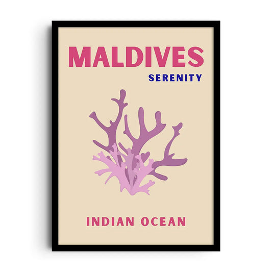 Framed poster of a calm turquoise Maldives lagoon meeting a soft horizon in gentle gradients
