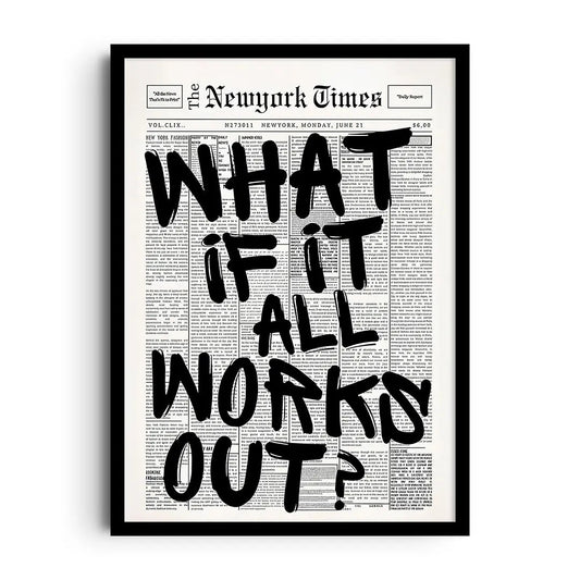 Framed poster with a minimalist open question mark motif and generous negative space