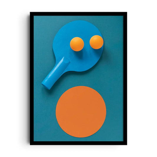Framed poster of bold padel paddle graphics with sweeping motion lines, playful modern racket sports wall art