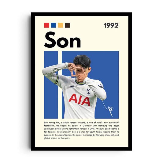 Framed poster of Son Heung-min in bold modern style capturing the motion and joy of his game