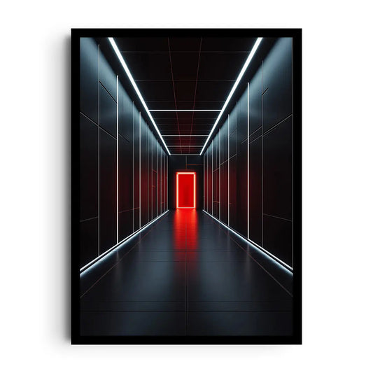Framed poster of a solitary doorway in moody cinematic contrast with clean minimal lines