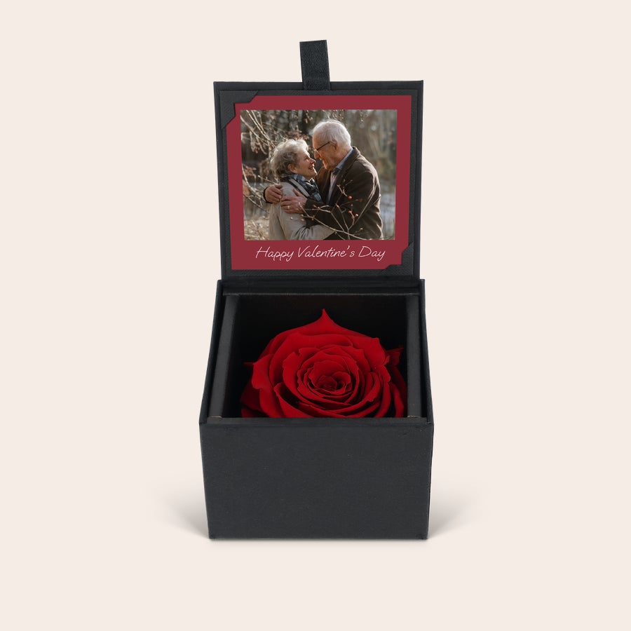 Eternity rose photo gift shown with an alternative example design