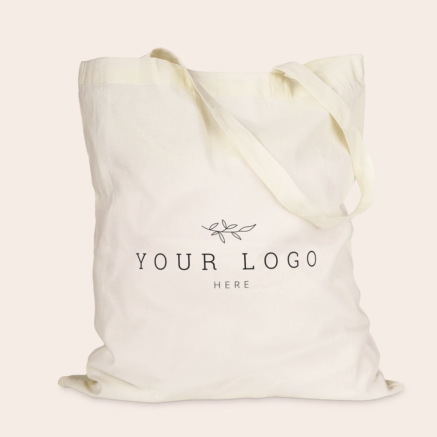 Natural cream cotton tote bag, detail view, customized with a name, photo or logo print