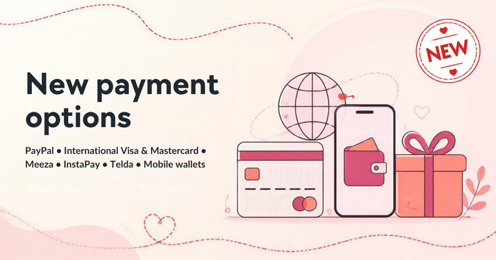 New payment options at Giftaty: PayPal, international Visa and Mastercard, Meeza, InstaPay, Telda and mobile wallets