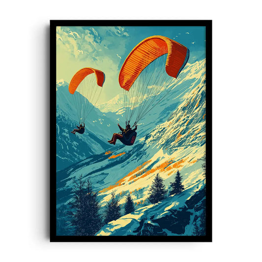 Framed poster of a calm aerial scene drifting across wide open skies in soft breezy tones