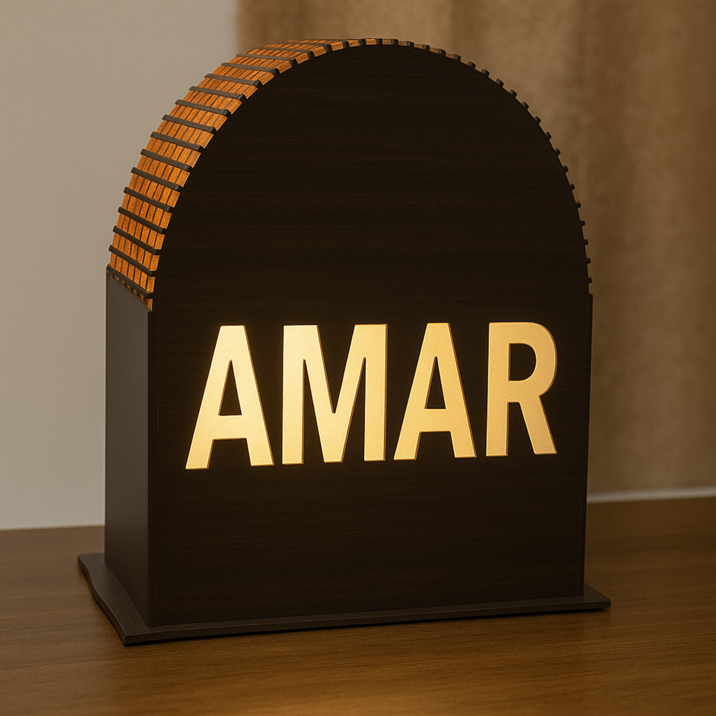 Giftaty Personalized Wooden Box Arabic & English Name Lamp
