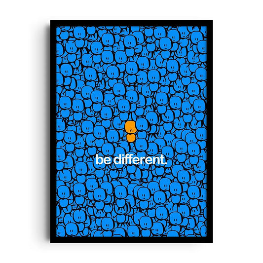 Framed poster with bold contemporary typography reading Be Different with modern graphic accents