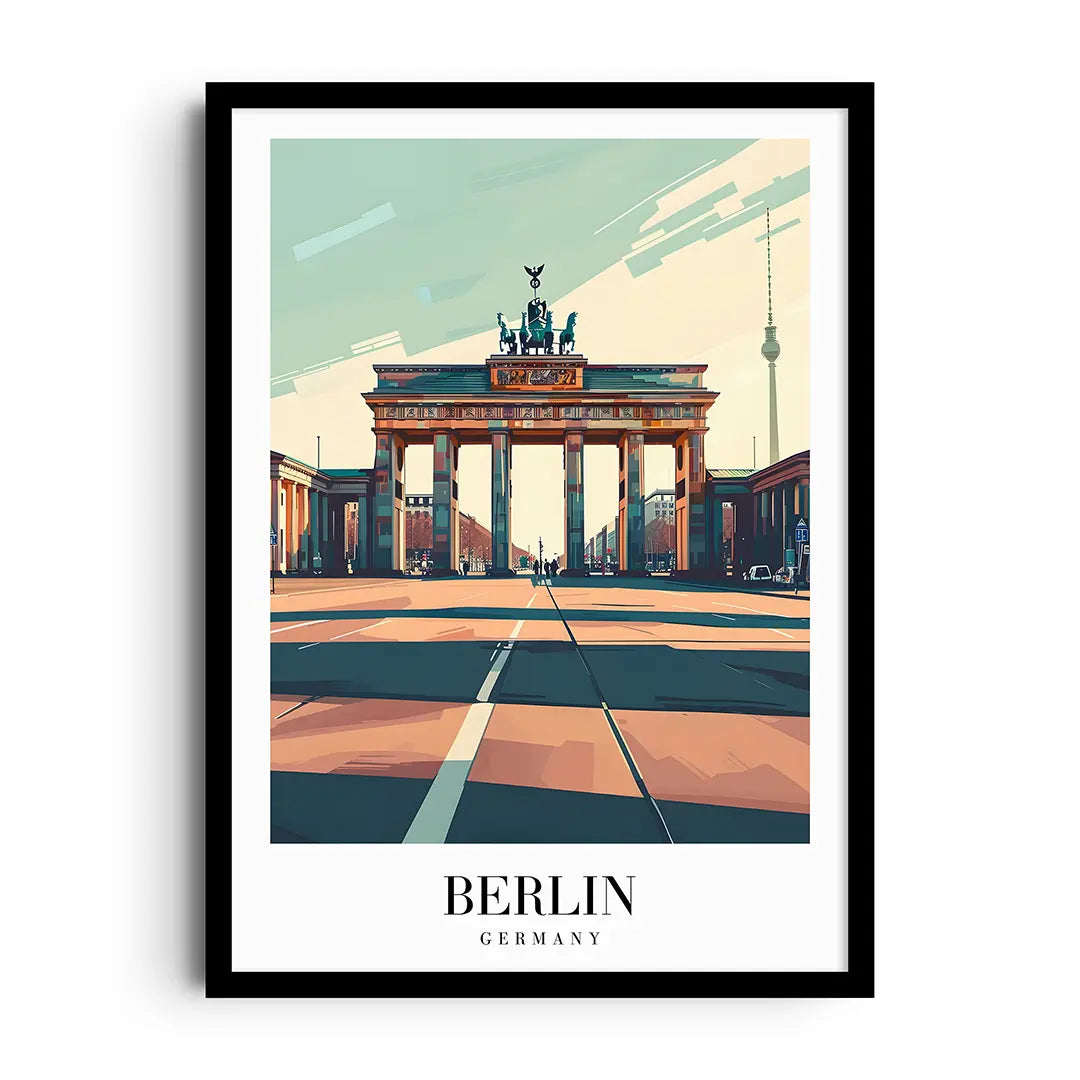 Framed poster of a minimalist Berlin city map with vintage cartography details