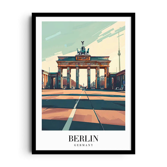 Framed poster of a minimalist Berlin city map with vintage cartography details