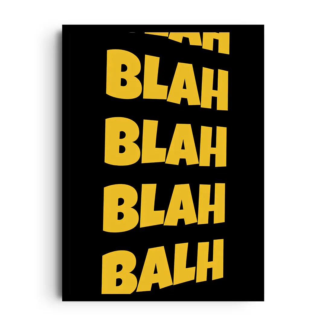 Framed poster with a playful Blah Overload theme of energetic shapes and calm colour fields