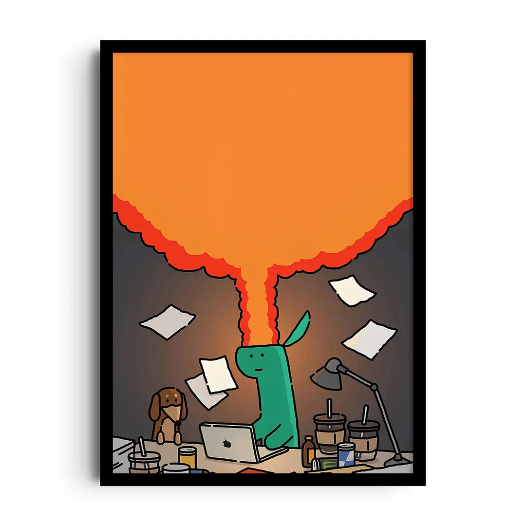 Framed abstract poster of bright melting colors and playful dripping shapes