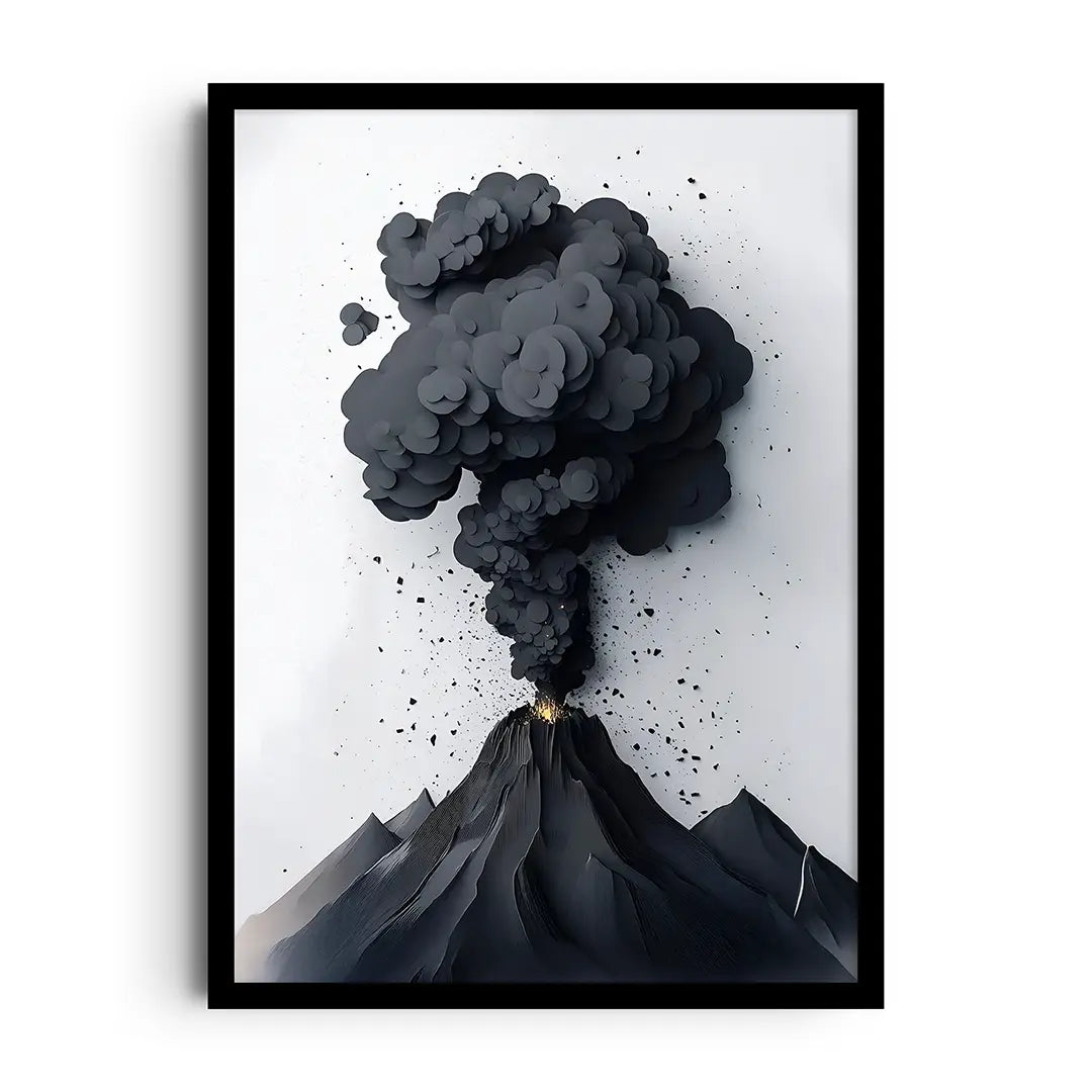 Framed abstract poster of explosive layered brushstrokes in saturated colours with metallic accents