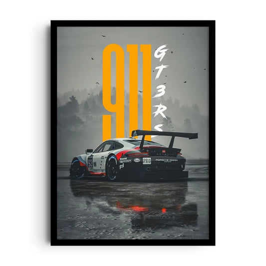 Framed poster of a sleek grand-touring sports car with sharp lines, dynamic automotive wall art