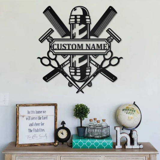 Giftaty Personalized Barber Shop Wall Clock – Custom Engraved Gift