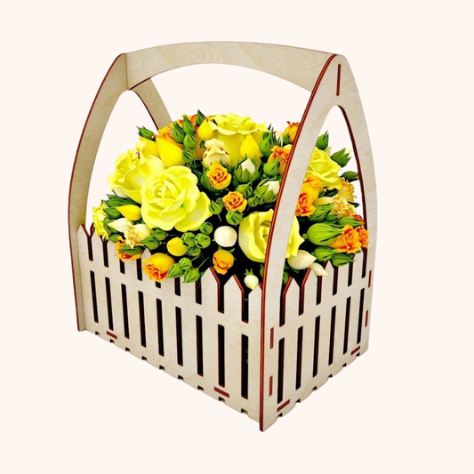 Giftaty Personalized Picket Fence Flower Basket – Unique Wooden Garden Decor
