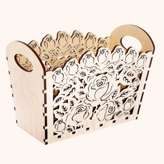 Giftaty Personalized Rose Flower Basket – Wooden Keepsake Gift for Her