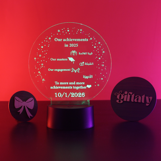 Giftaty Personalized Acrylic 3D LED Lamp Gift with Wooden Box – Custom Design, Names & Message