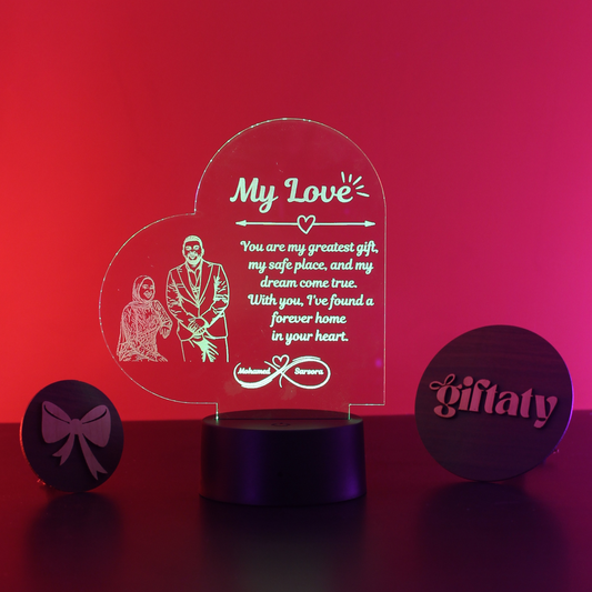 Giftaty Personalized English Acrylic 3D LED Lamp Gift with Wooden Box – Custom Names & Messages