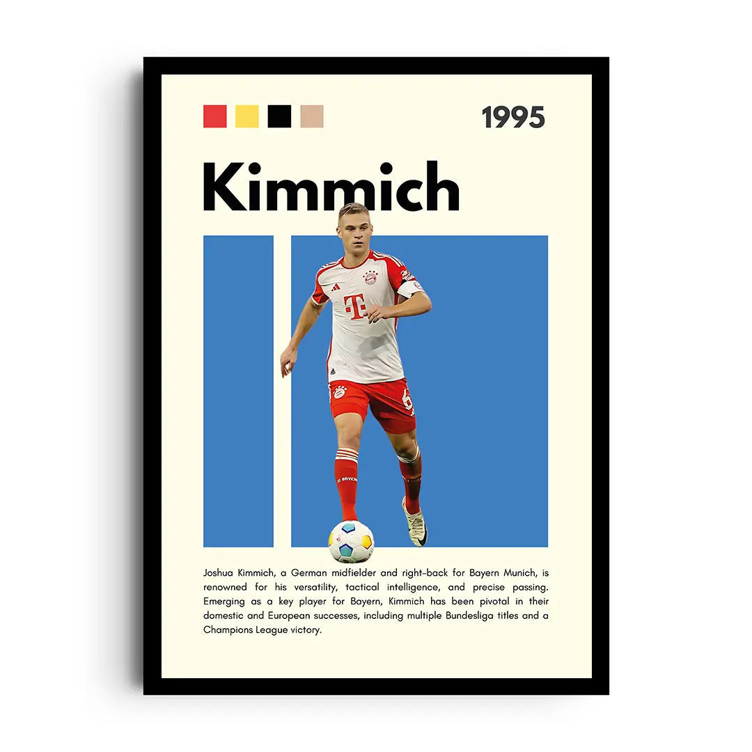 Framed poster of Joshua Kimmich in a dynamic football composition with bold modern accents