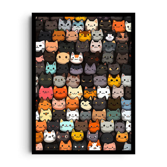 Framed colorful poster of mischievous kittens playing with yarn in a busy, cheerful scene
