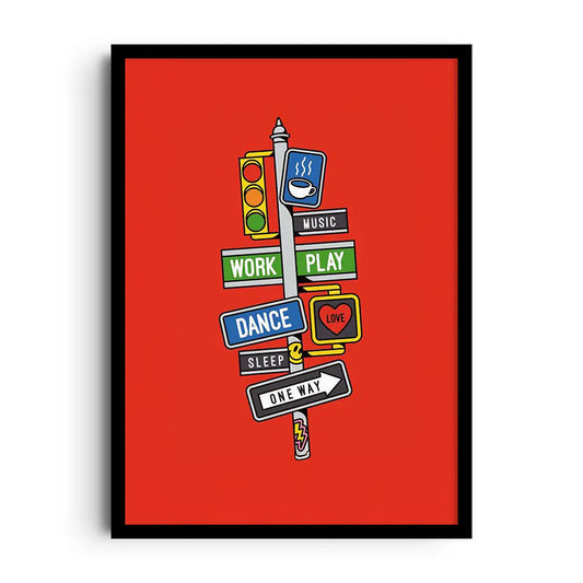 Framed poster of branching geometric pathways over soft gradients symbolising life's choices