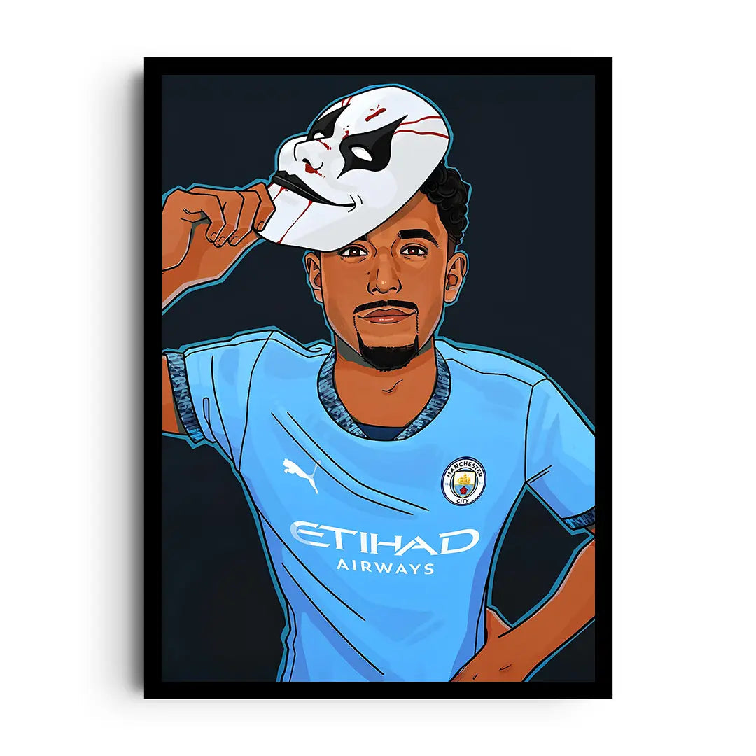 Framed poster of Egyptian footballer Omar Marmoush with modern lines and bold energetic accents
