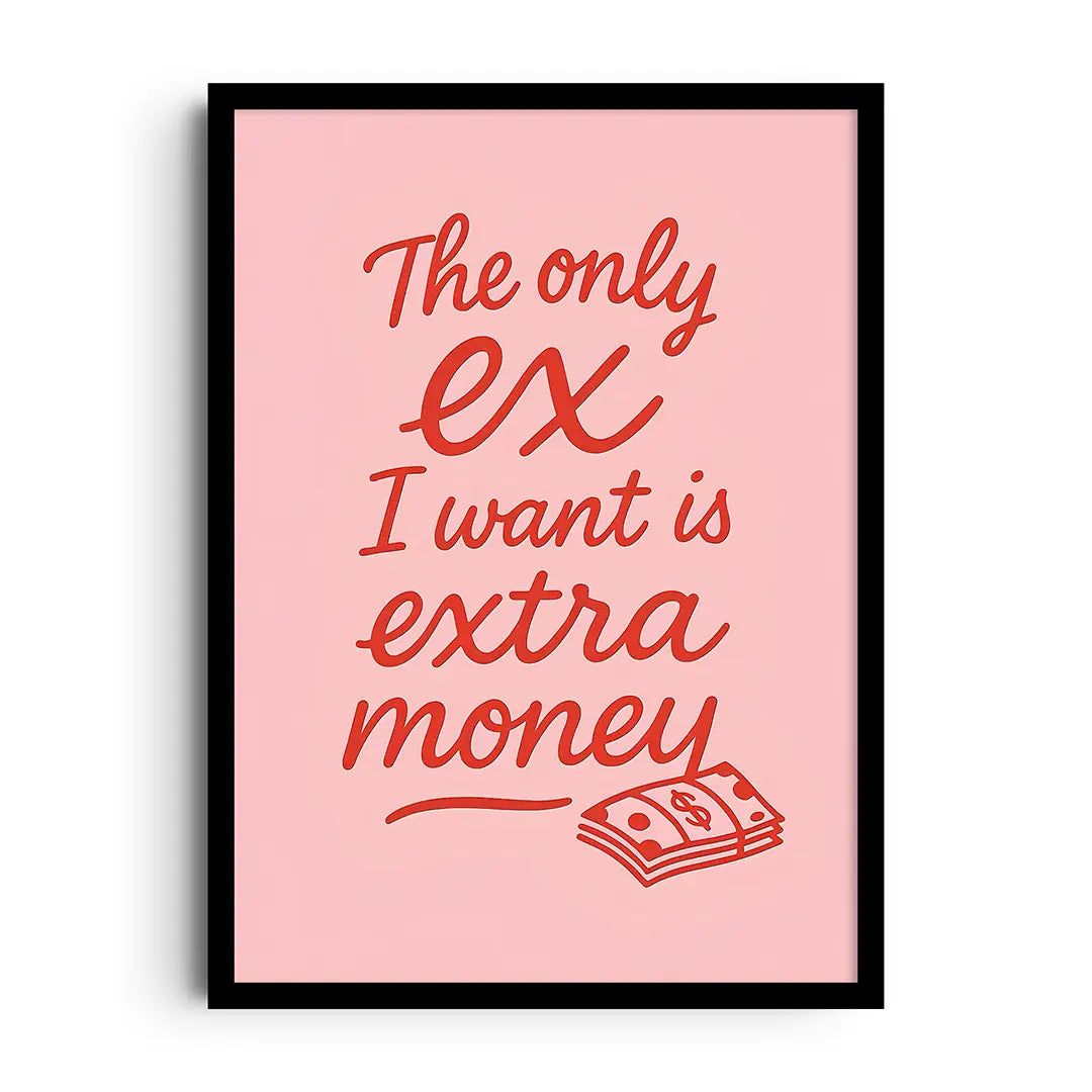 Framed typography poster reading Money > Memories in fresh, feminine lettering