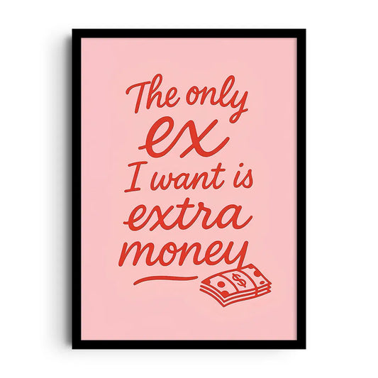 Framed typography poster reading Money > Memories in fresh, feminine lettering