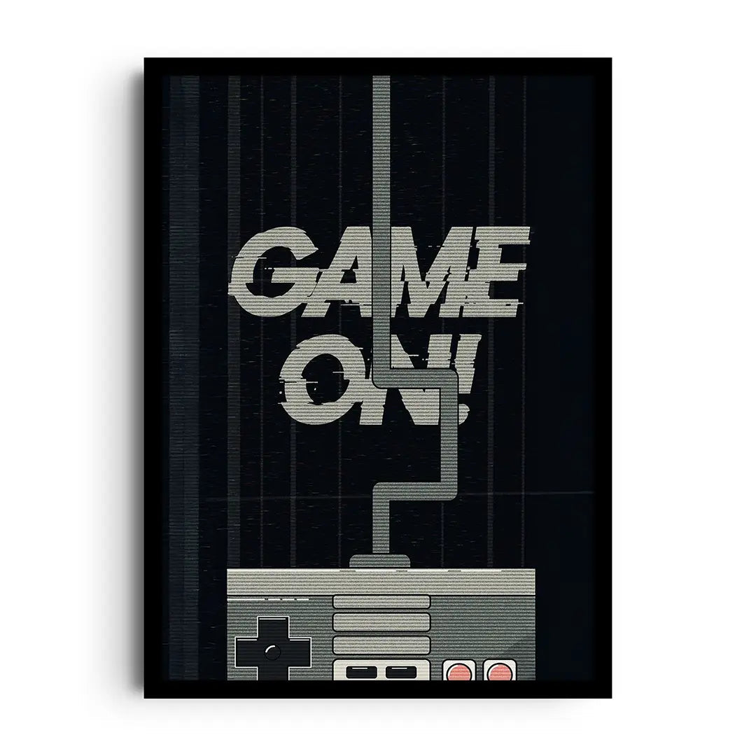 Framed poster in vintage arcade and classic console style with a warm retro colour palette