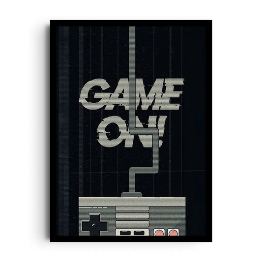 Framed poster in vintage arcade and classic console style with a warm retro colour palette