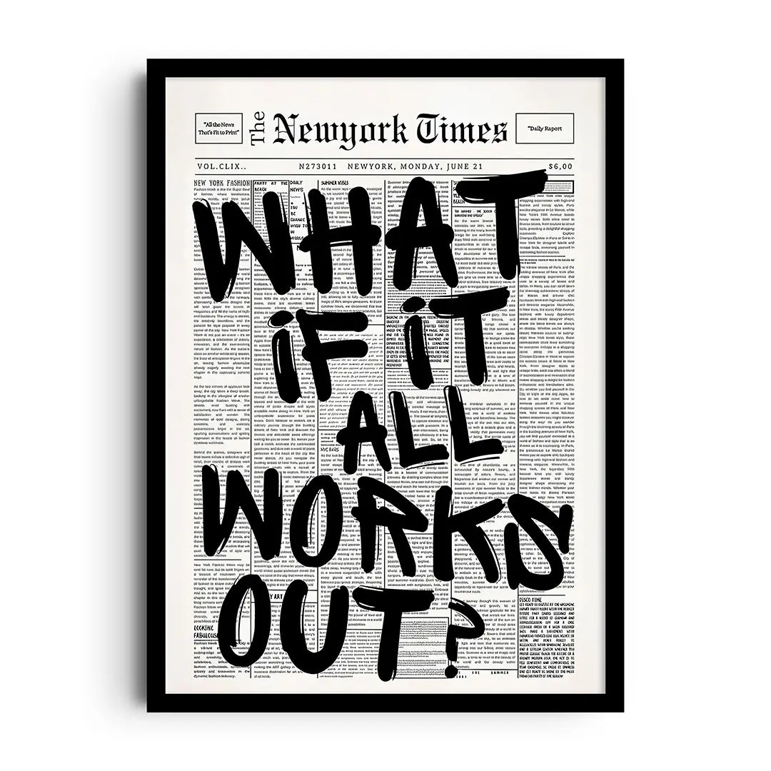 Framed poster with a minimalist open question mark motif and generous negative space