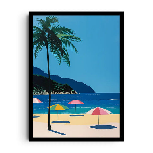 Framed poster of sun-dappled tropical leaf shadows combined with simple modern geometric shapes