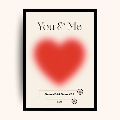 Giftaty Personalized Poster – You & Me Red Heart | Custom Names & Date