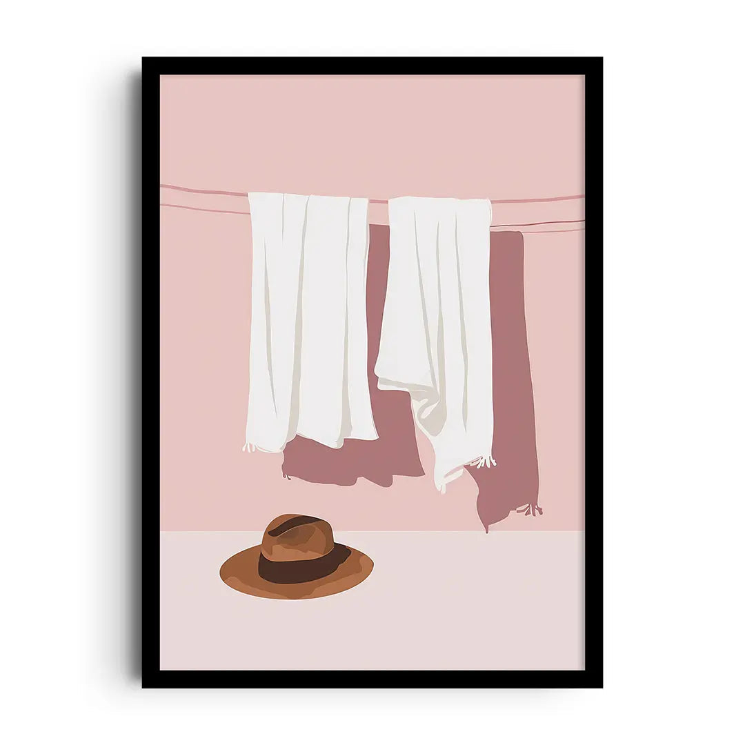 Framed poster of soft draped fabric folds in soothing neutral tones with a subtle textile texture