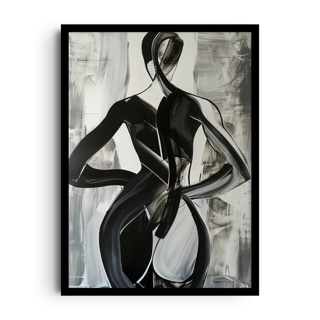 Framed poster of soft flowing shadow silhouettes in muted, elegant tones