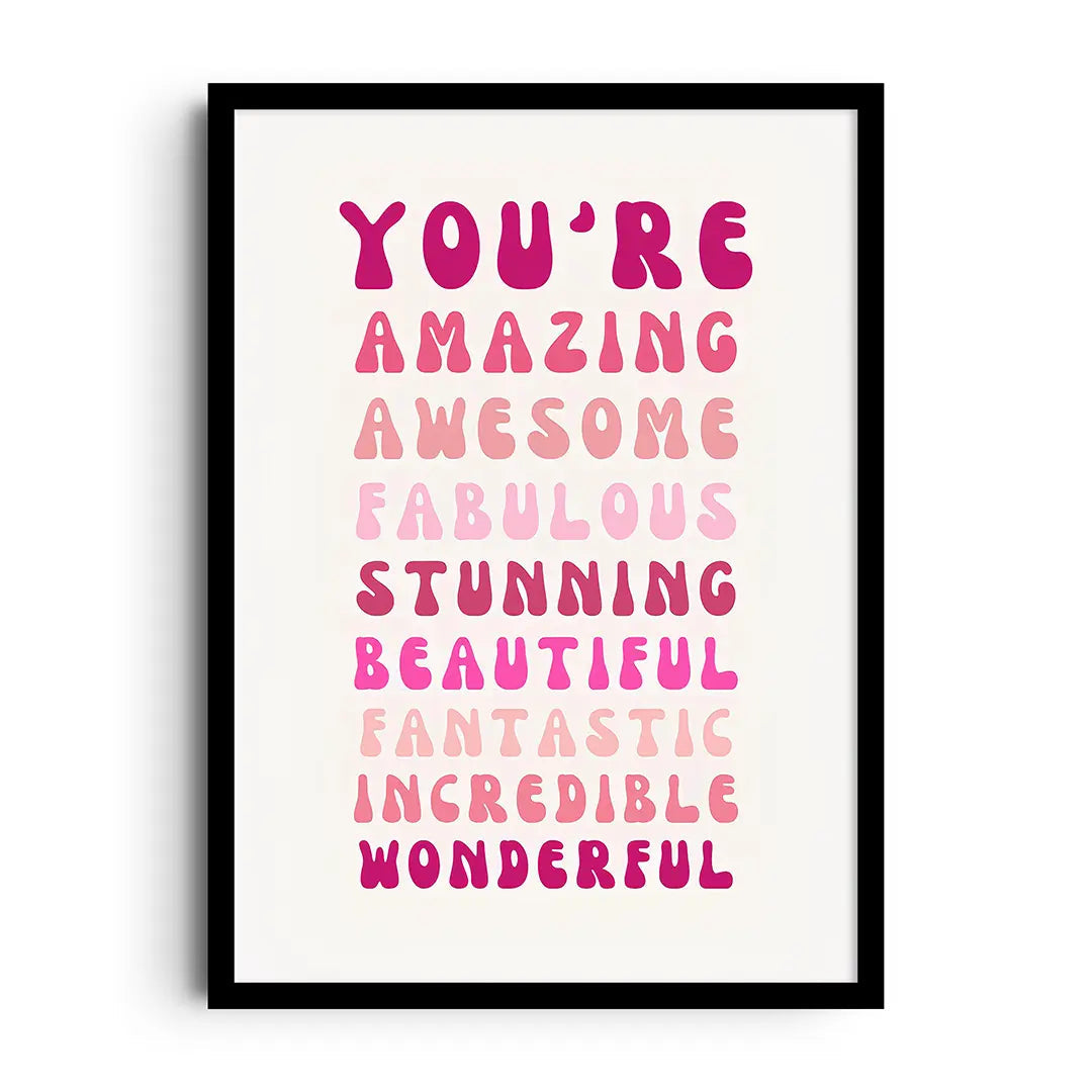 Framed pastel poster of stars and a crescent moon with Shine Bright lettering for a girls room
