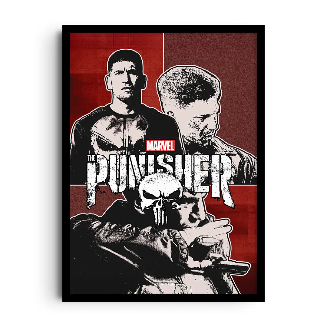 Framed dark art poster of a commanding skull in an edgy high-contrast graphic style