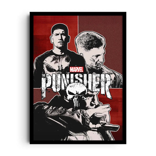 Framed dark art poster of a commanding skull in an edgy high-contrast graphic style