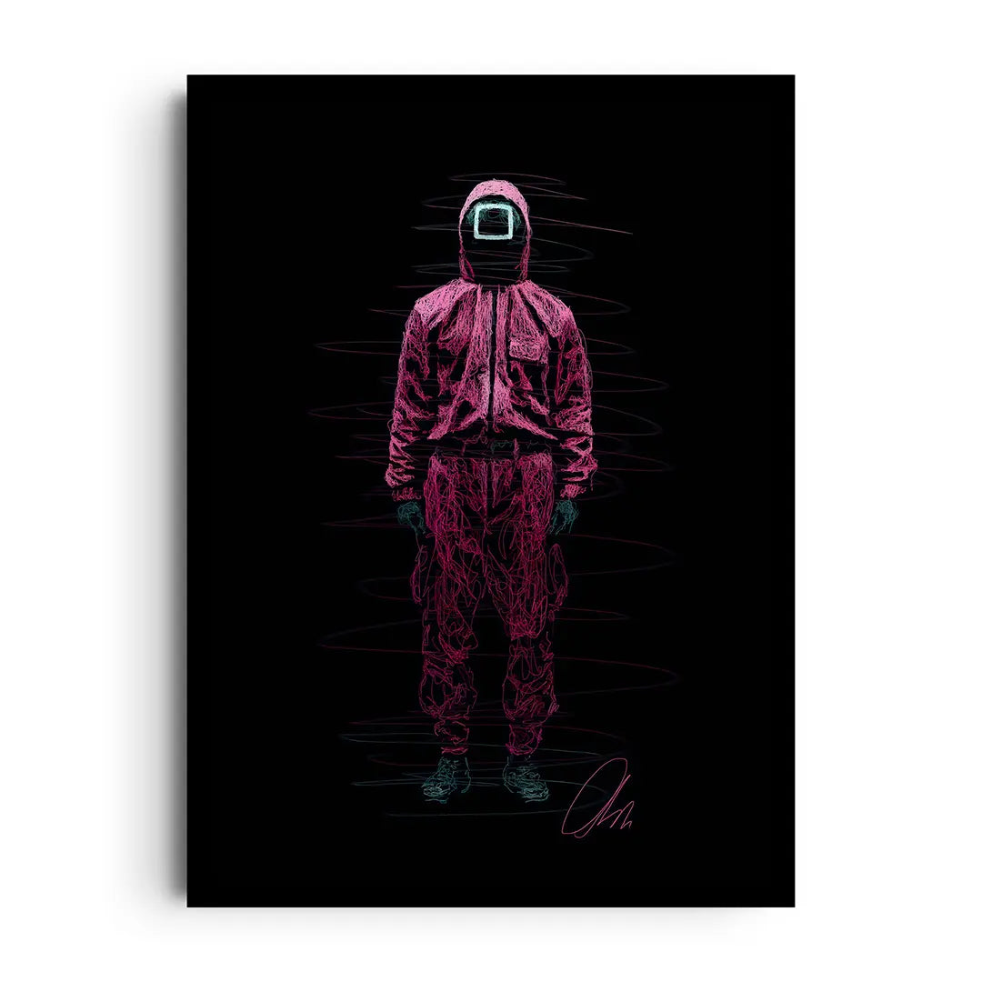 Framed mythic poster of a giant squid in moody ocean tones with bold graphic typography
