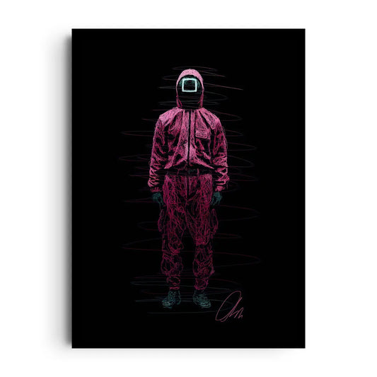 Framed mythic poster of a giant squid in moody ocean tones with bold graphic typography