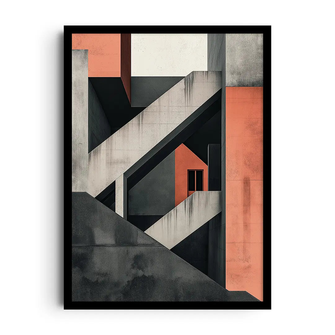 Framed minimalist poster of clean architectural lines and balanced negative space with subtle texture