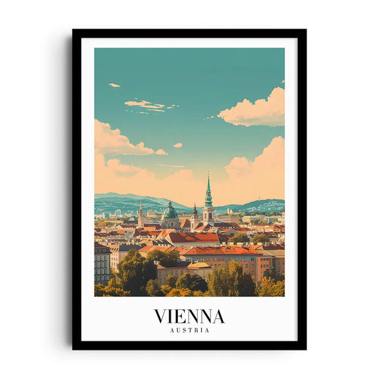 Framed poster of classical Vienna architecture with domes and façades in soft layered tones