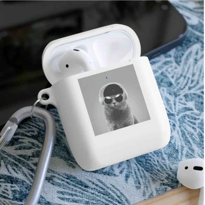 Personalized earbuds case example showing a custom print