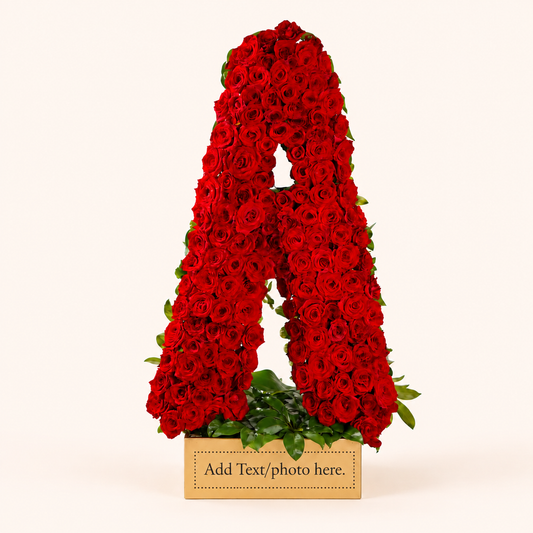 Customized artificial red flower letter with personalized photo or message section by Giftaty Egypt